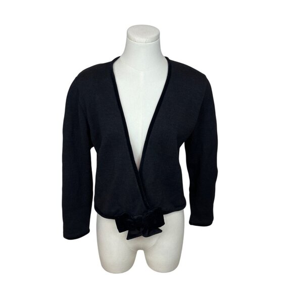 Vintage Cullinane Black Cardigan Sweater with Velvet Bow Detail Sz S - Picture 1 of 8